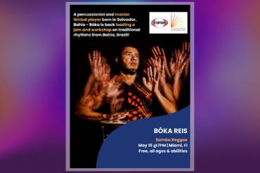 Free Friday Drum Jam Samba Reggae with Bóka Reis Presented by South Florida Center for Percussive Arts